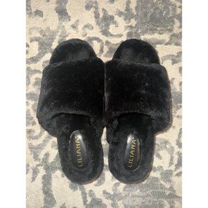 Liliana black‎ fluffy slippers size 10 womens